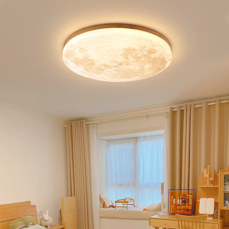 Plafonnier rond LED en bois et PVC style nordique, une lumière