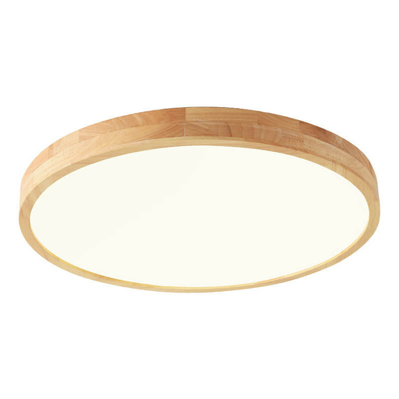 Plafonnier LED en bois nordique, rond et ultra-fin, à 1 lumière