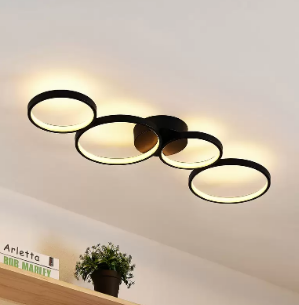 Lindby Plafón LED Evengeline, negro, aluminio, 88 cm