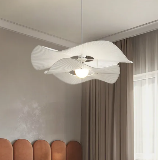 Renée Moderna LED – Lámpara colgante de metal y tela para salón