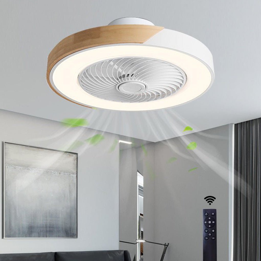 Plafonnier moderne en bois avec ventilateur et LED intégrés