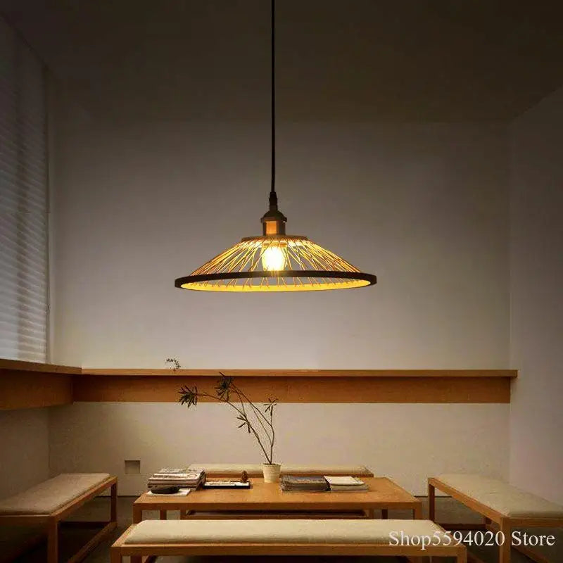 Lámpara colgante para restaurante de bambú chino creativa LED zen Asia