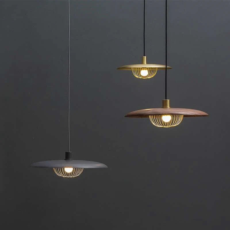 lustre nórdico en forma de sombrero de grano de madera