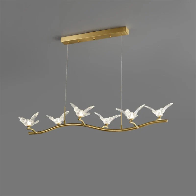 lámpara de techo moderna de lujo en cristal con lámpara de pájaro led