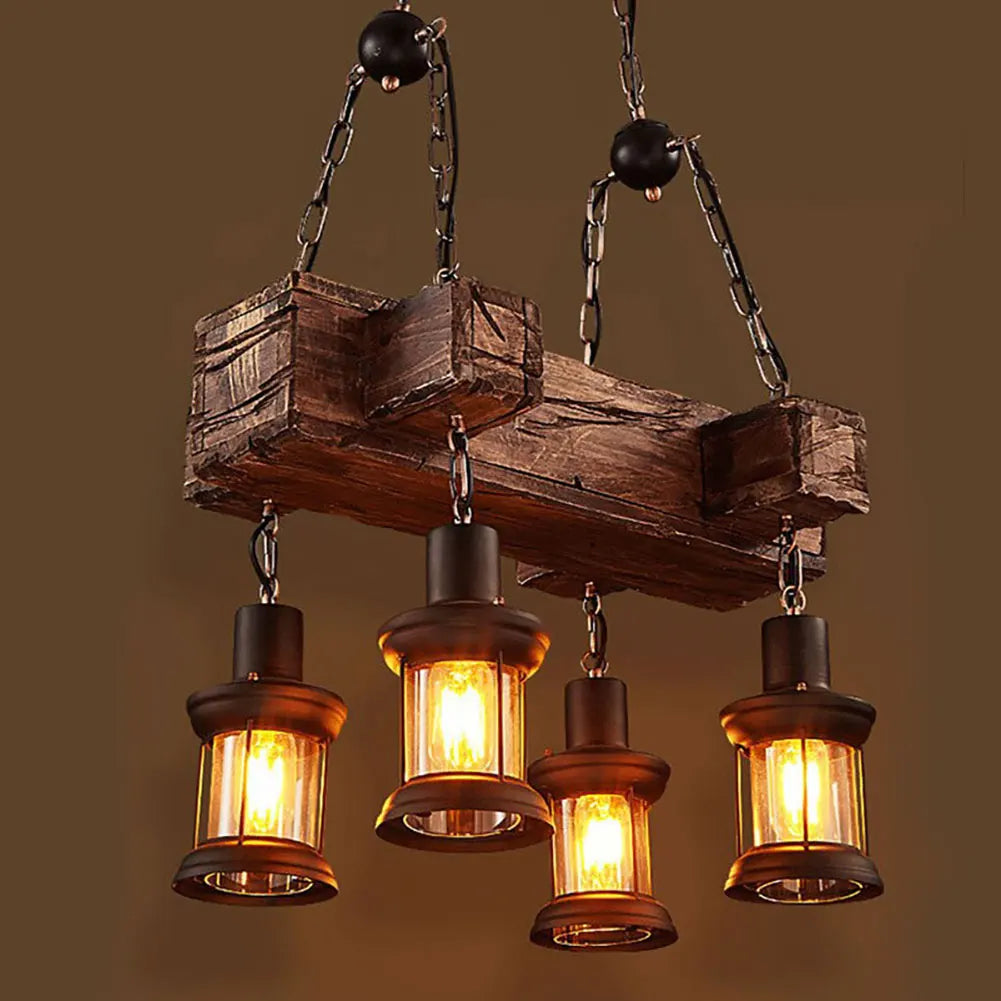 lustre vintage oukaning 4 luces de madera suspendido industrial