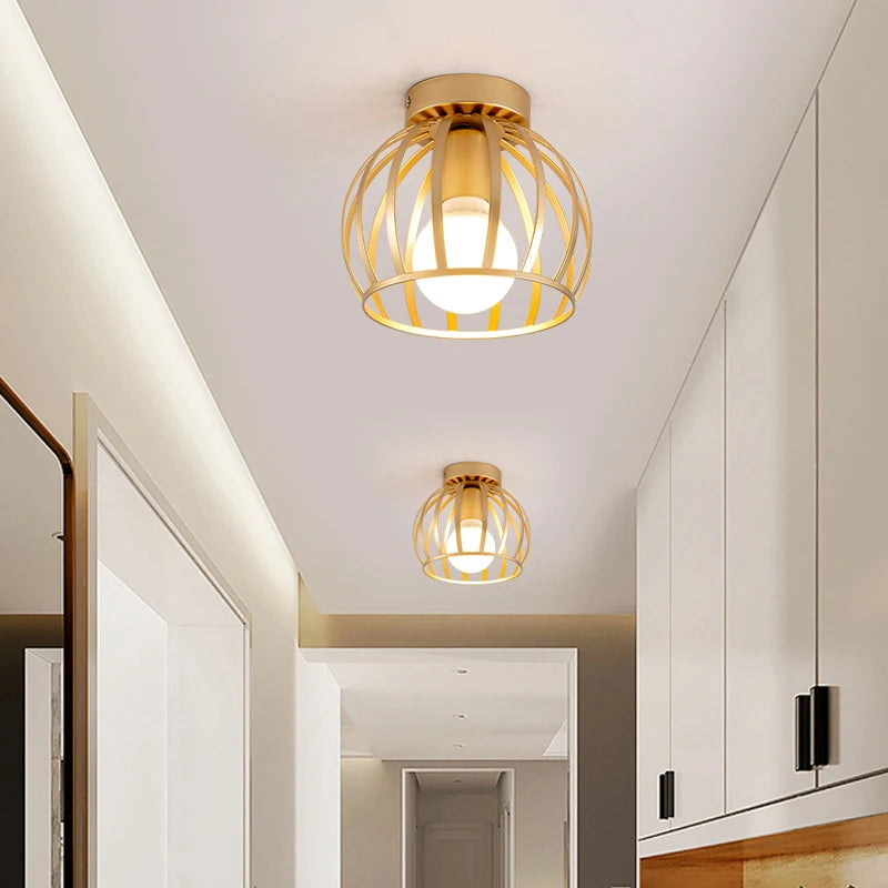 Plafón retro dorado LED de metal para balcón y pasillo
