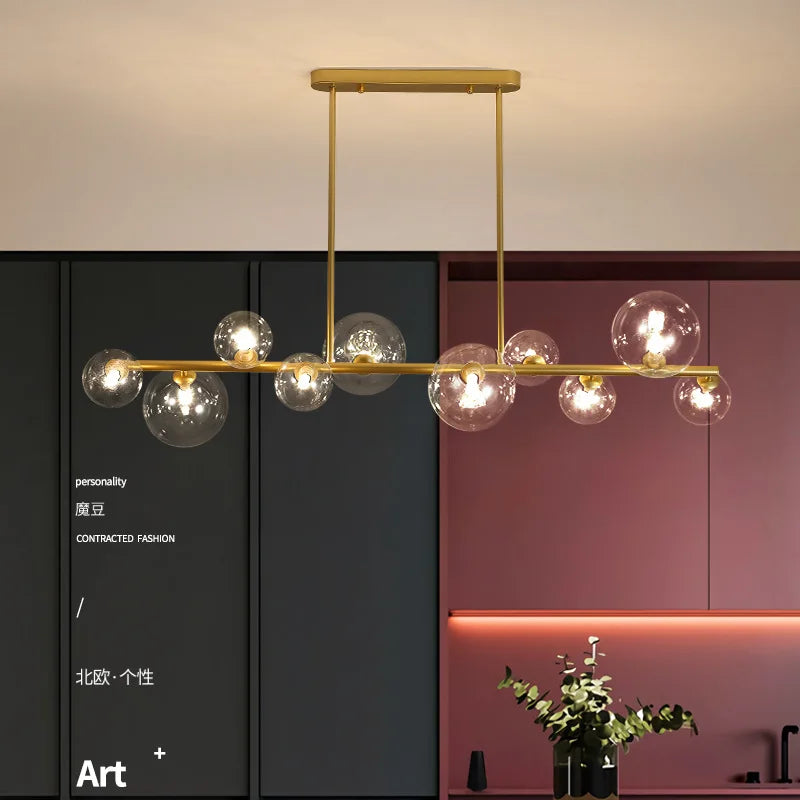 lustre LED nórdico moderno en bola de vidrio iluminación industrial