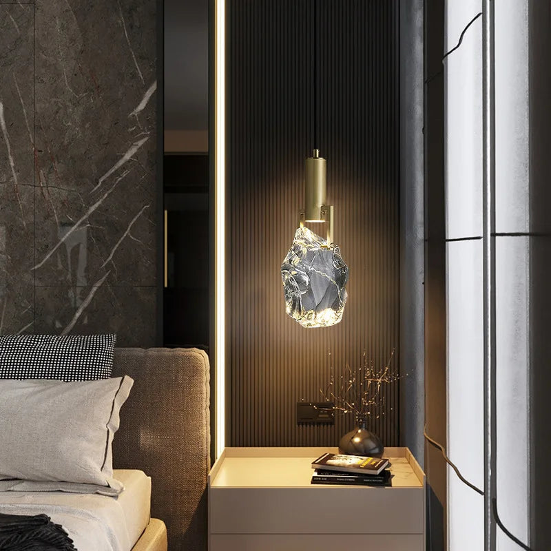 lámpara colgante moderna minimalista en cristal y cobre lujosa