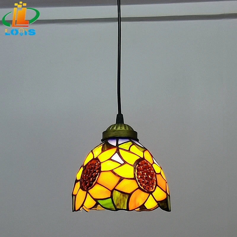 Lámpara de techo estilo europeo girasol de vidrio vintage para bar