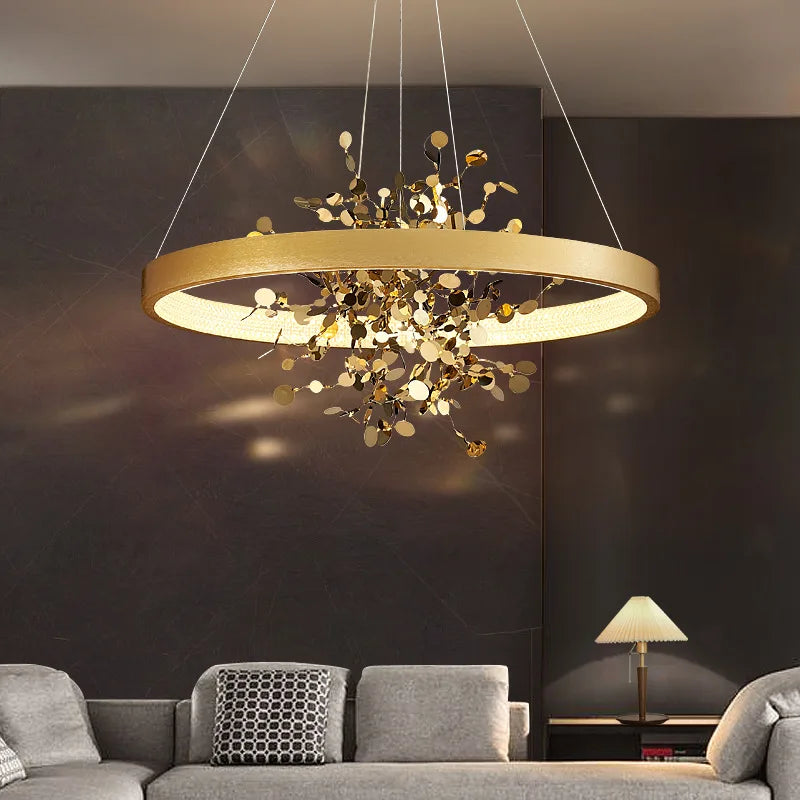 lámpara colgante led de lujo moderna en cobre para hotel