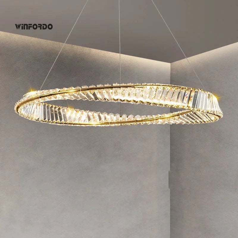 lámpara de lujo dorada con iluminación de cristal winfordo