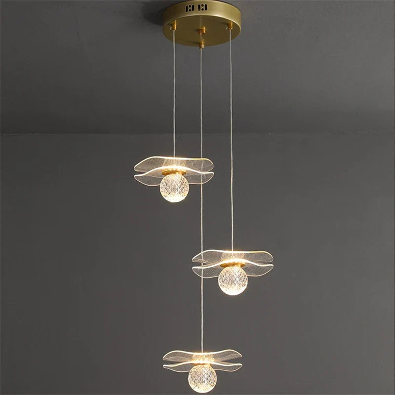 Lámpara de araña loto cobre LED moderna