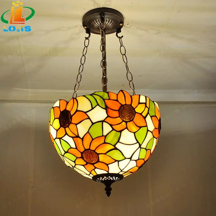 lámpara de girasoles de vidrio Tiffany para decoración retro