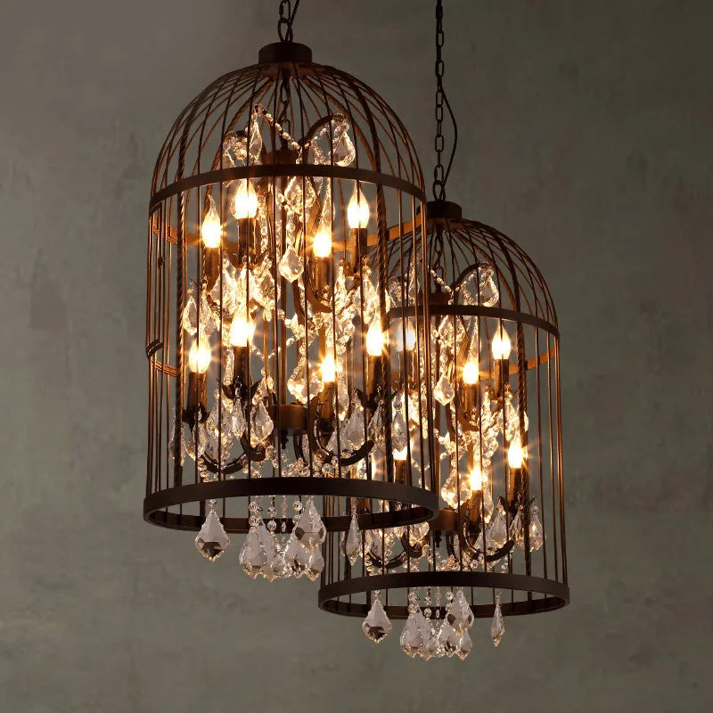 lámpara vintage americana en hierro jaula de pájaros retro cristal