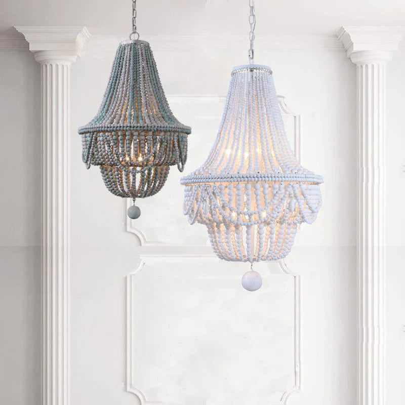 lámpara de perlas de madera para decoración interior elegante