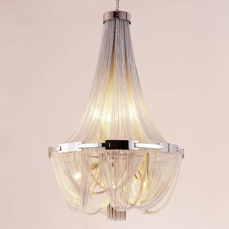 lámpara de araña colgante con pompón de aluminio plateado con iluminación led