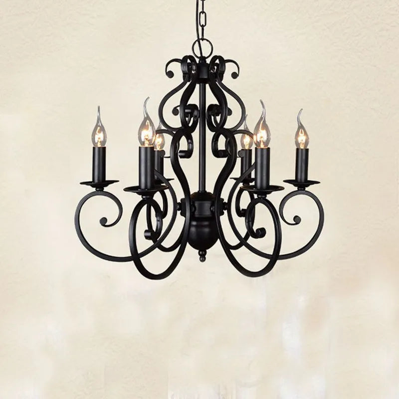 lámpara de techo vintage de hierro forjado negro para iluminación interior