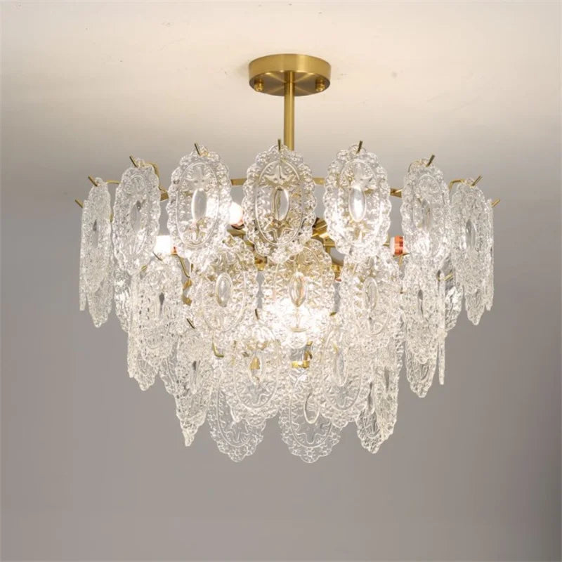 lámpara de araña redonda de cristal dorado diseño moderno con led