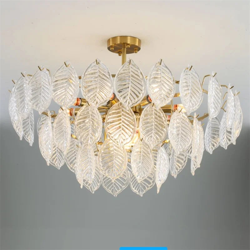 lámpara de araña vintage moderna de vidrio dorado para decoración interior