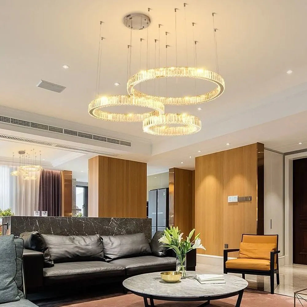 lustre led moderno de lujo en cristal y acero para casa restaurante