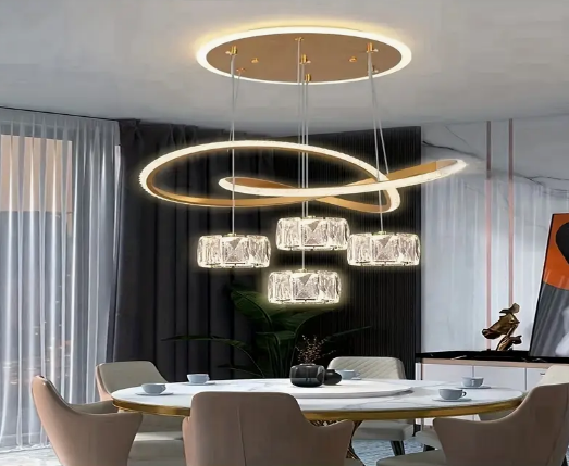 Lámpara LED moderna, luz colgante de cristal con 4 cabezas regulable, lámpara semiempotrada con cambio de color, con hardware de instalación, para comedor, dormitorio, salón, pasillo, alimentación 110V-240V