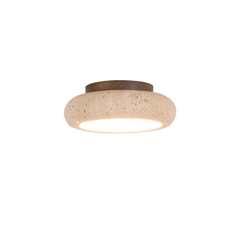 Plafonnier rond rétro en travertin avec LED, une lumière