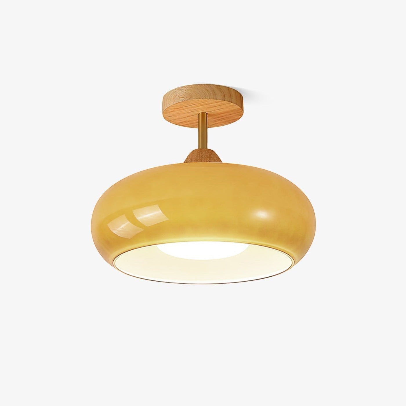 Plafonnier semi-encastré nordique en bois avec dôme en verre et LED