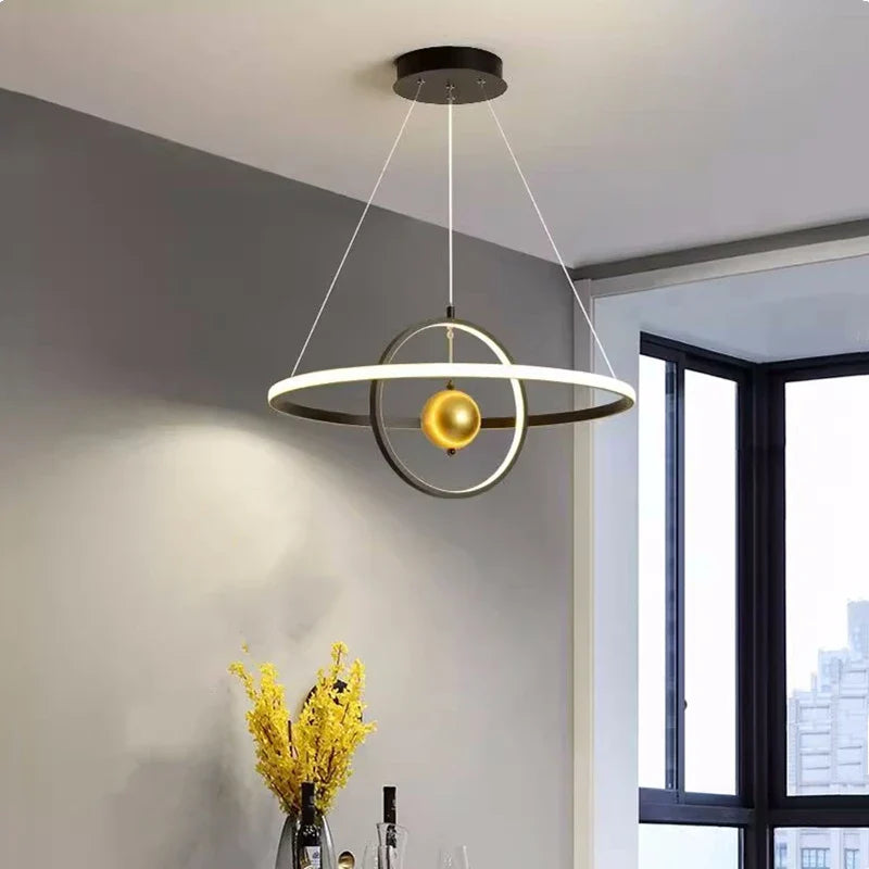 lámpara colgante circular en bola de hierro con luminarias led para decoración