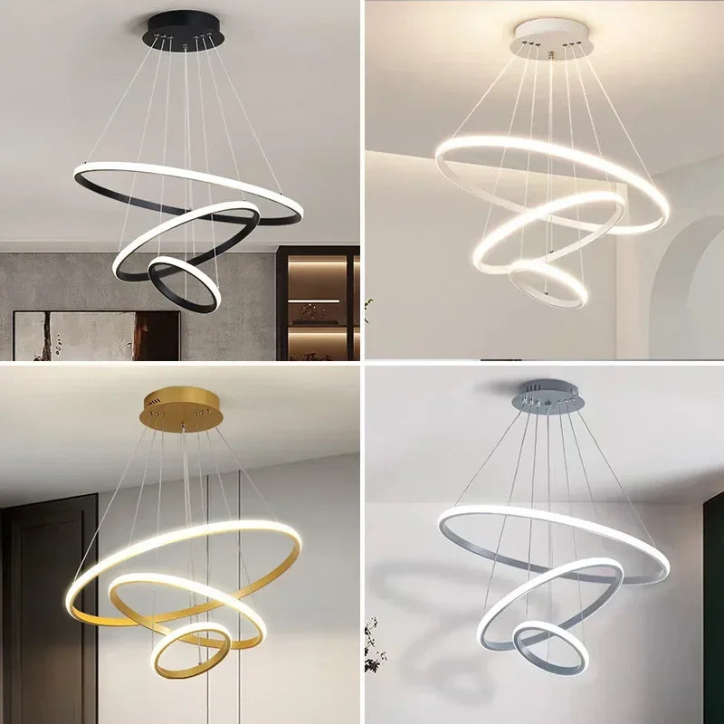 lámpara de techo moderna redonda con tres círculos de diseño elegante