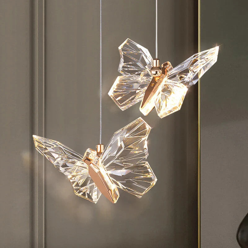 lámpara de araña de cristal con forma de mariposa para decoración interior elegante