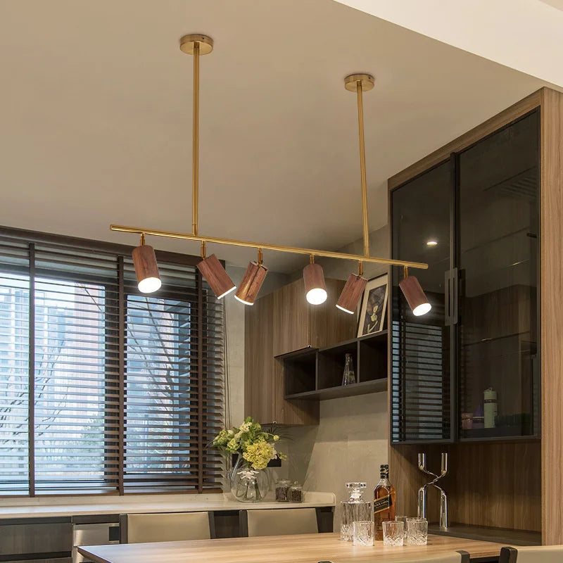 lámpara colgante led moderna de madera de nogal para decoración del hogar