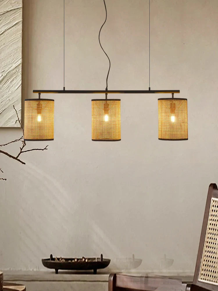 lámpara colgante retro de ratán creativa para iluminación interior
