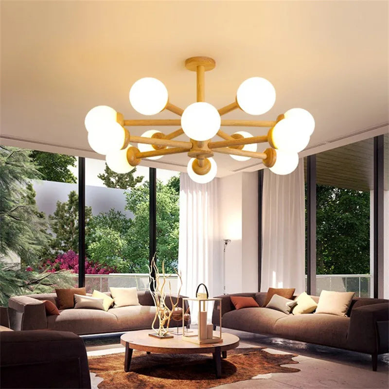 lámpara de techo de madera japonesa pantalla de vidrio decoración interior
