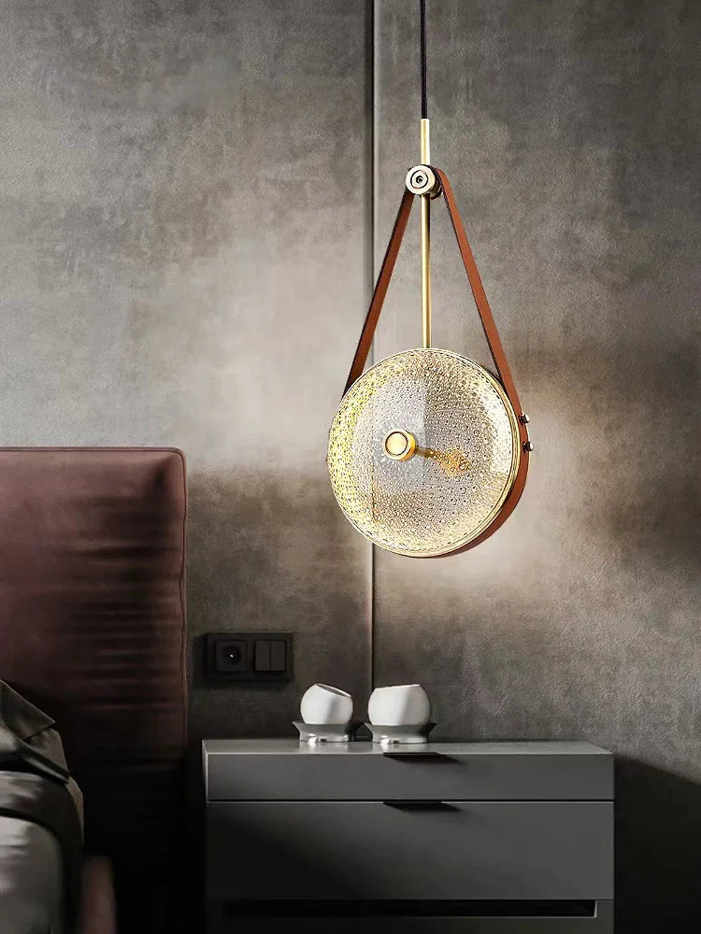 lámpara de vidrio LED con cinturón de cuero retro moderno