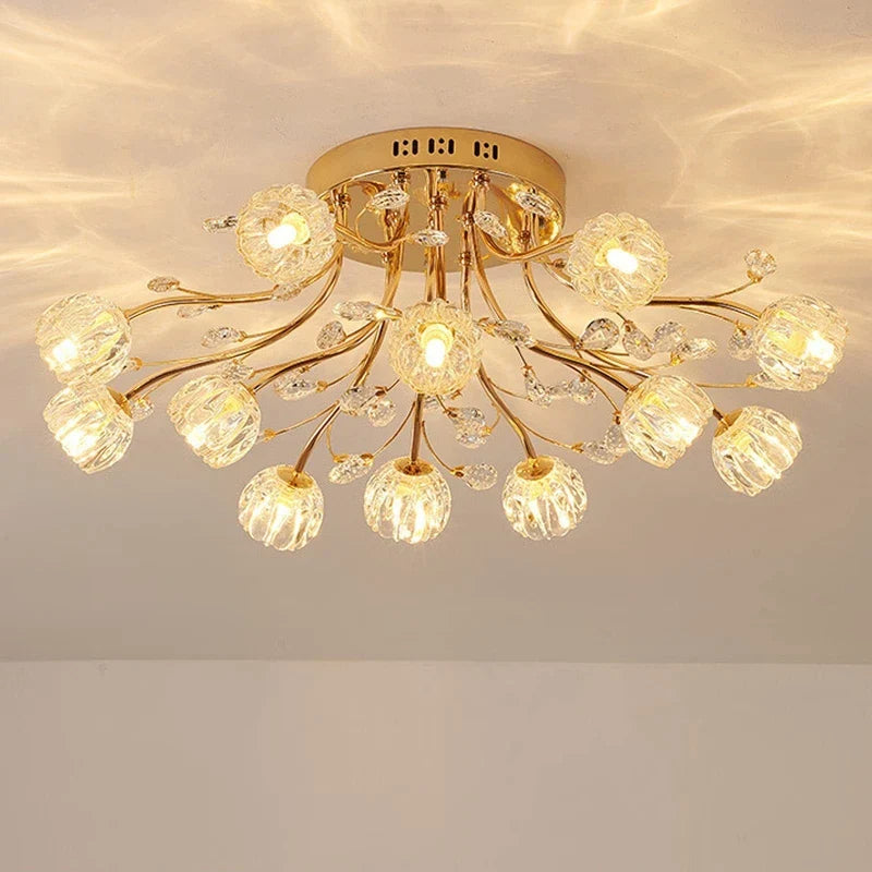 lámpara colgante nórdica de lujo en cristal con flor en vidrio led