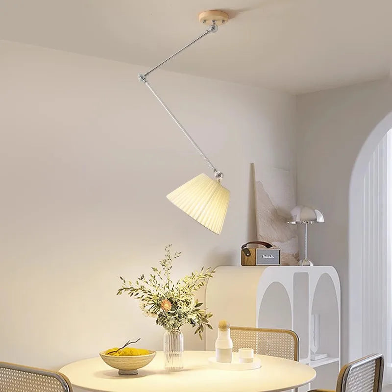 lustre plegable en tela y madera maciza diseño nórdico minimalista