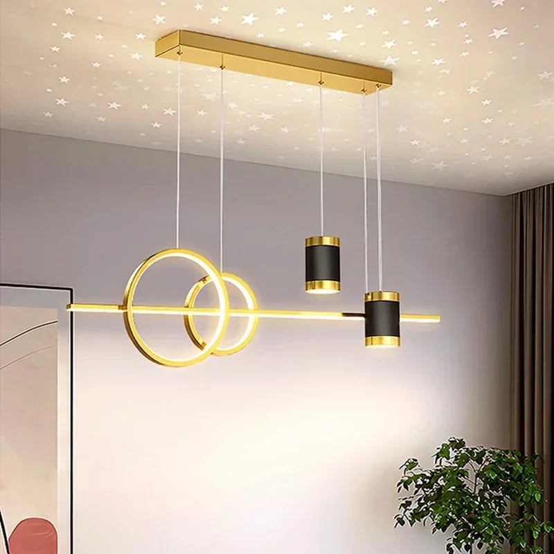 Lámpara colgante geométrica dorada con estrellas para isla de cocina