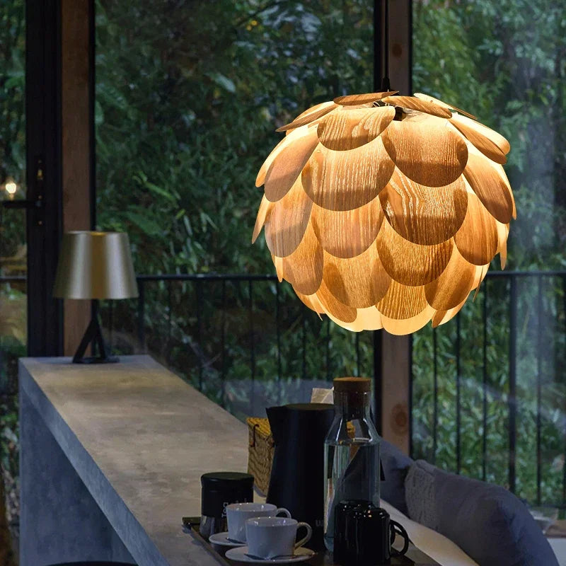 lámpara piña original en chapa de madera para hoteles bares y restaurantes