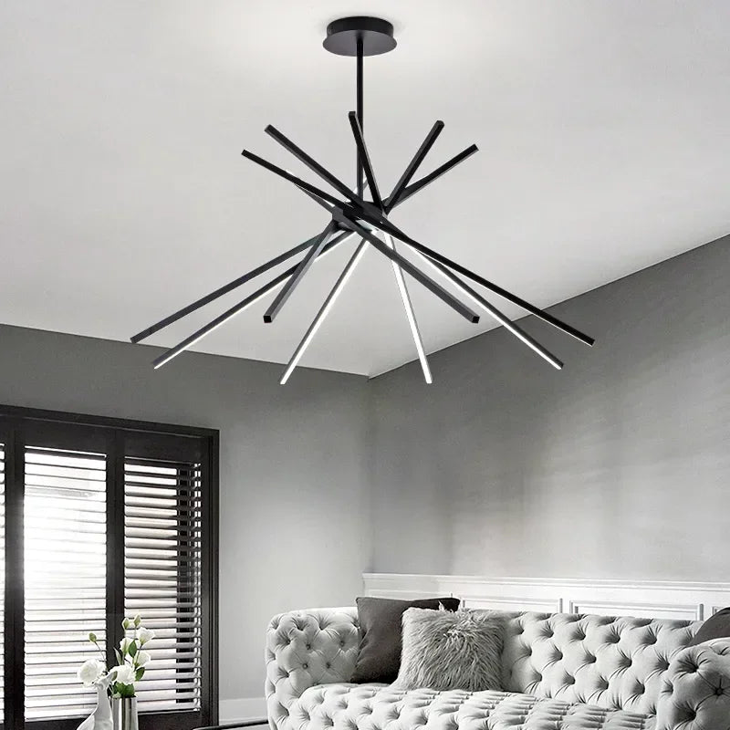 Lámparas colgantes largas LED minimalistas nórdicas negras blancas de aluminio decoración de salón lámparas colgantes para vestíbulo luminaria