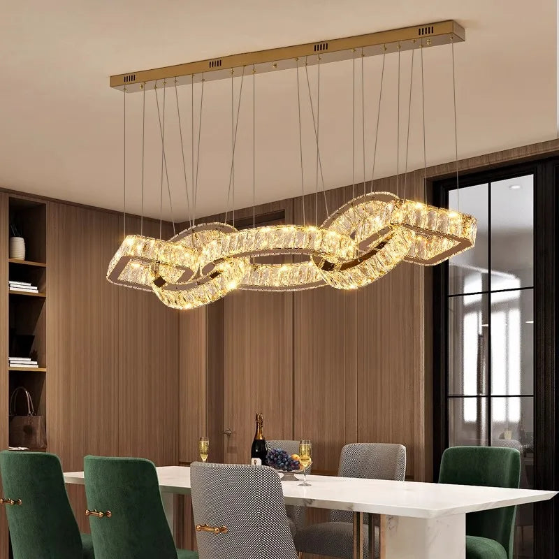 Candelabro de diseño cristal dorado moderno para comedor iluminación interior