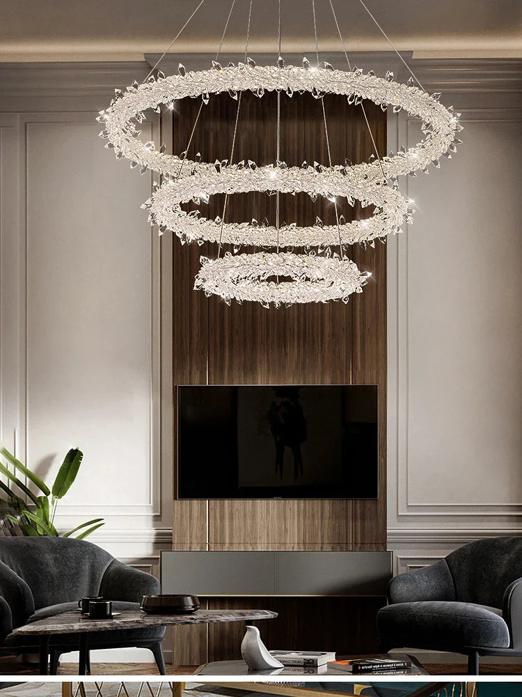 lámpara de techo de cristal de lujo con flores de hielo iluminación suspendida elegante