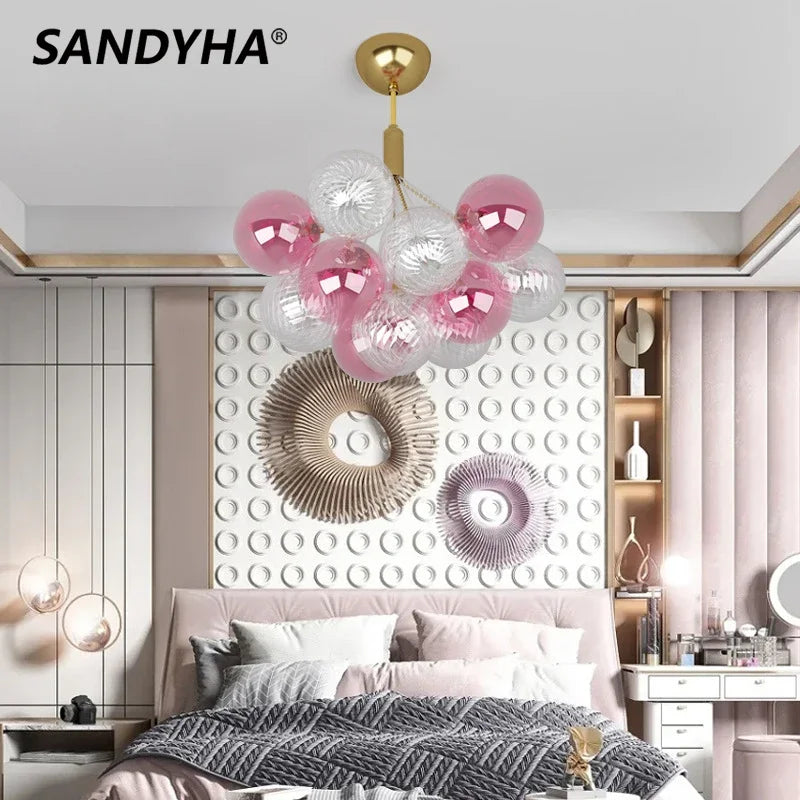 Lámpara de techo moderna bola de vidrio multicolor decoración de lujo iluminación