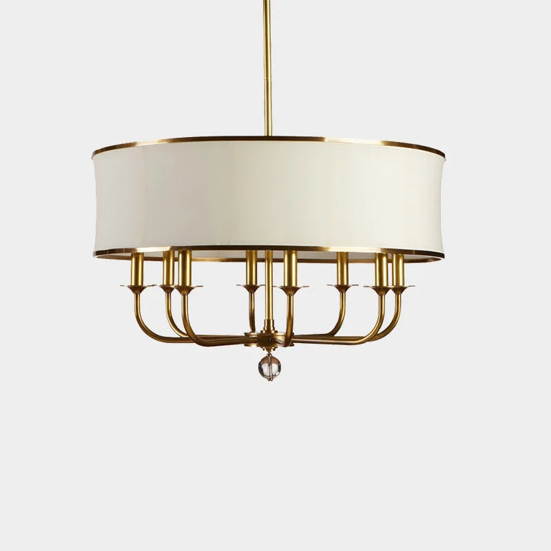 Lámpara colgante de cobre estilo americano con pantalla de tela creativa simple