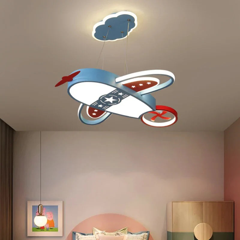 lámpara de techo avión moderna para niños con iluminación con mando a distancia