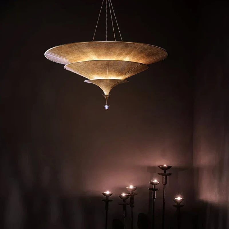 lámpara paraguas tailandesa estilo wabi-sabi para interior moderno