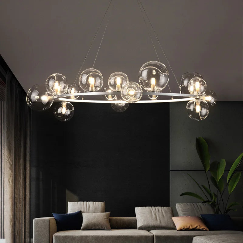 lámpara de metal con bola de vidrio para decoración interior