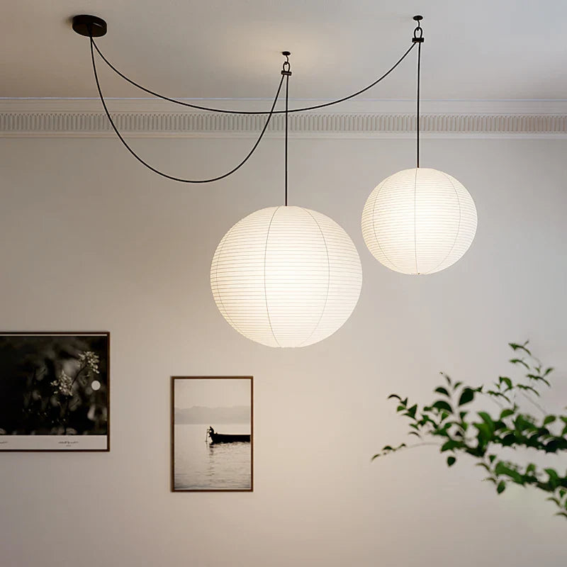 Lámpara LED redonda de papel de arroz estilo nórdico wabi sabi