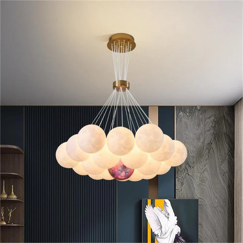lámpara colgante nórdica planeta luna diseño burbuja led decoración casa