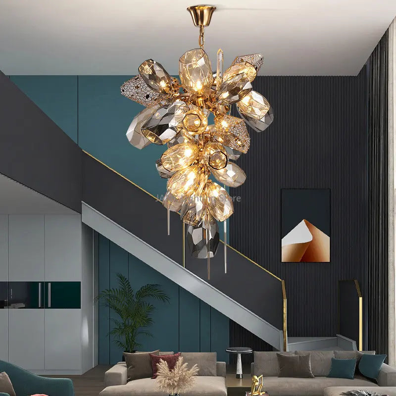 Lámpara colgante moderna de acero inoxidable y cristal con LED integrada