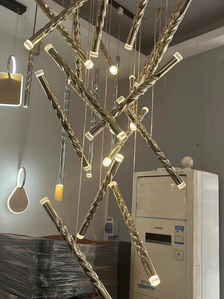 lámpara colgante doble escalera espiral led moderna gran cilindro